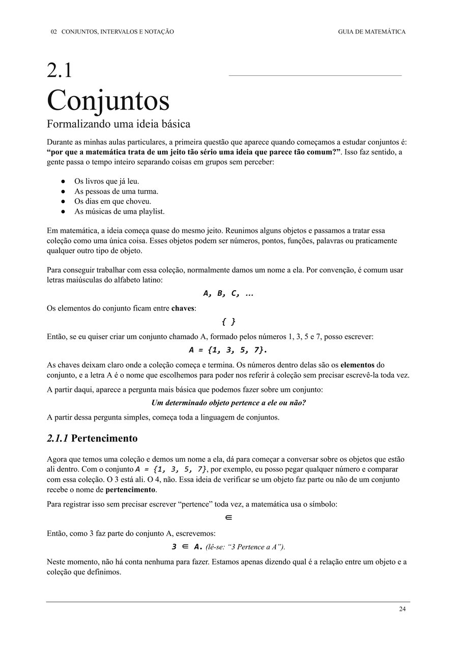 Página sobre conjuntos, formalizando uma ideia básica