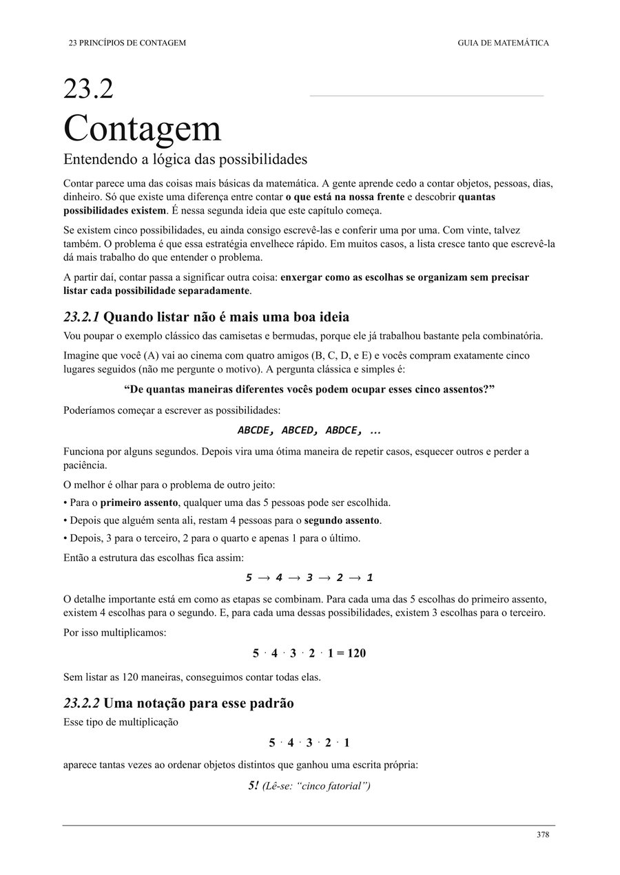 Página sobre contagem e a lógica das possibilidades