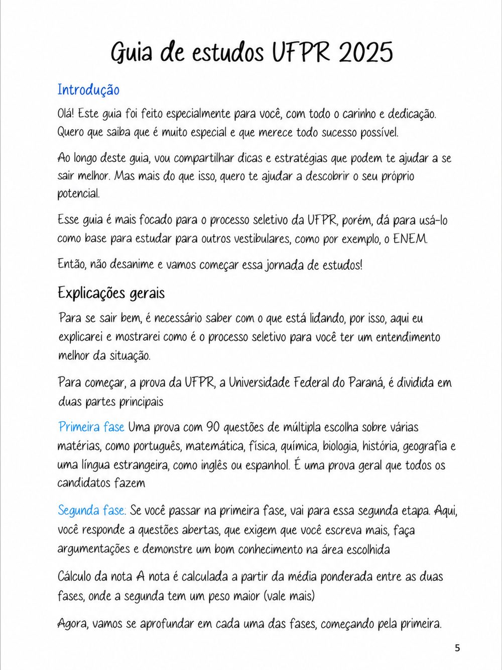 Página de introdução, explicando a primeira e a segunda fase da prova