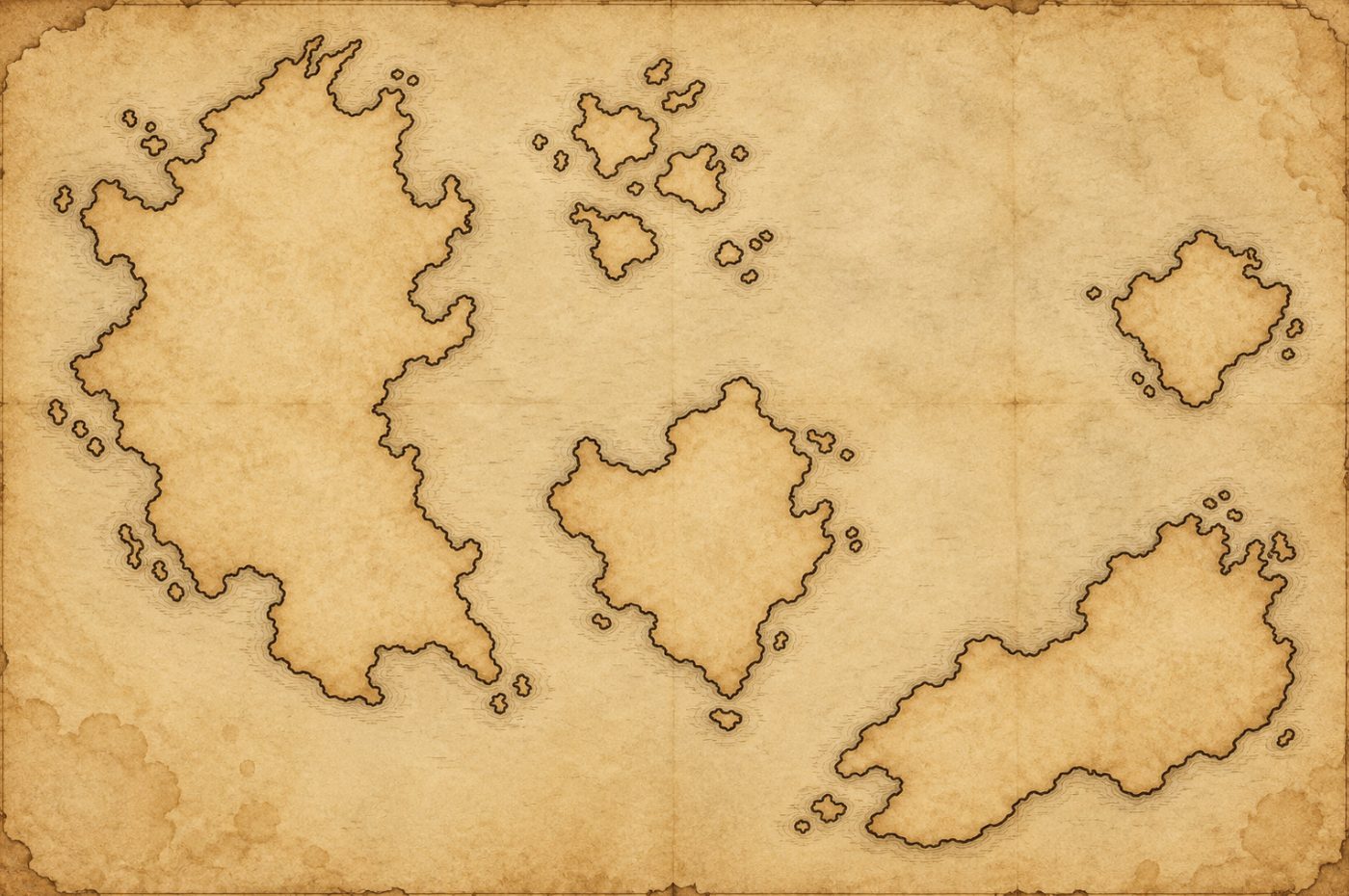 Versão mais recente do mapa, o contorno das ilhas desenhado em tinta sobre pergaminho
