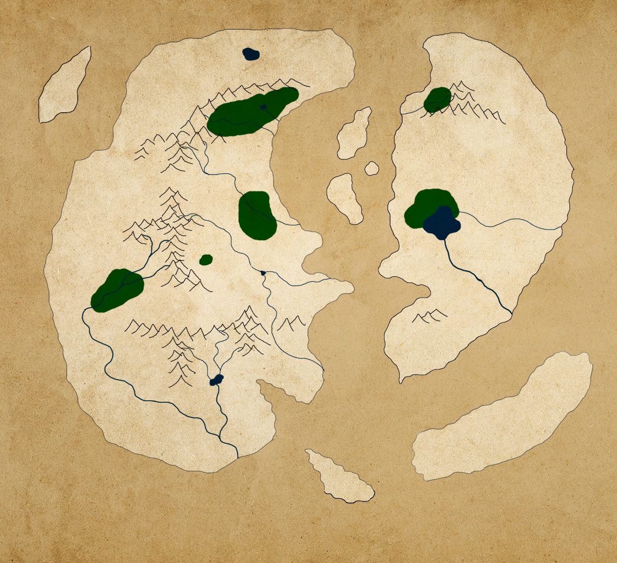 Segunda versão do mapa, com as terras já separadas umas das outras, em tinta sobre pergaminho