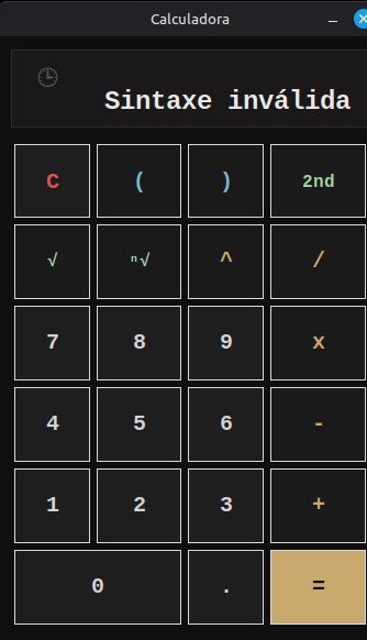 Calculadora mostrando uma mensagem de erro de sintaxe